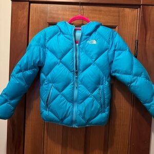The North Face 550 Reversible Down Puffer Coat Girls M 10/12 Aqua Blue Full-Zip